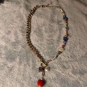 Boho millefiori bead curb chain bracelet/necklace blends handcrafted glass art